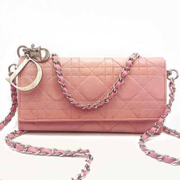 Dior Handbags - Authentic DIOR Lady Dior Long Flap Wallet Pink Trotter Cannage Lambskin Leather